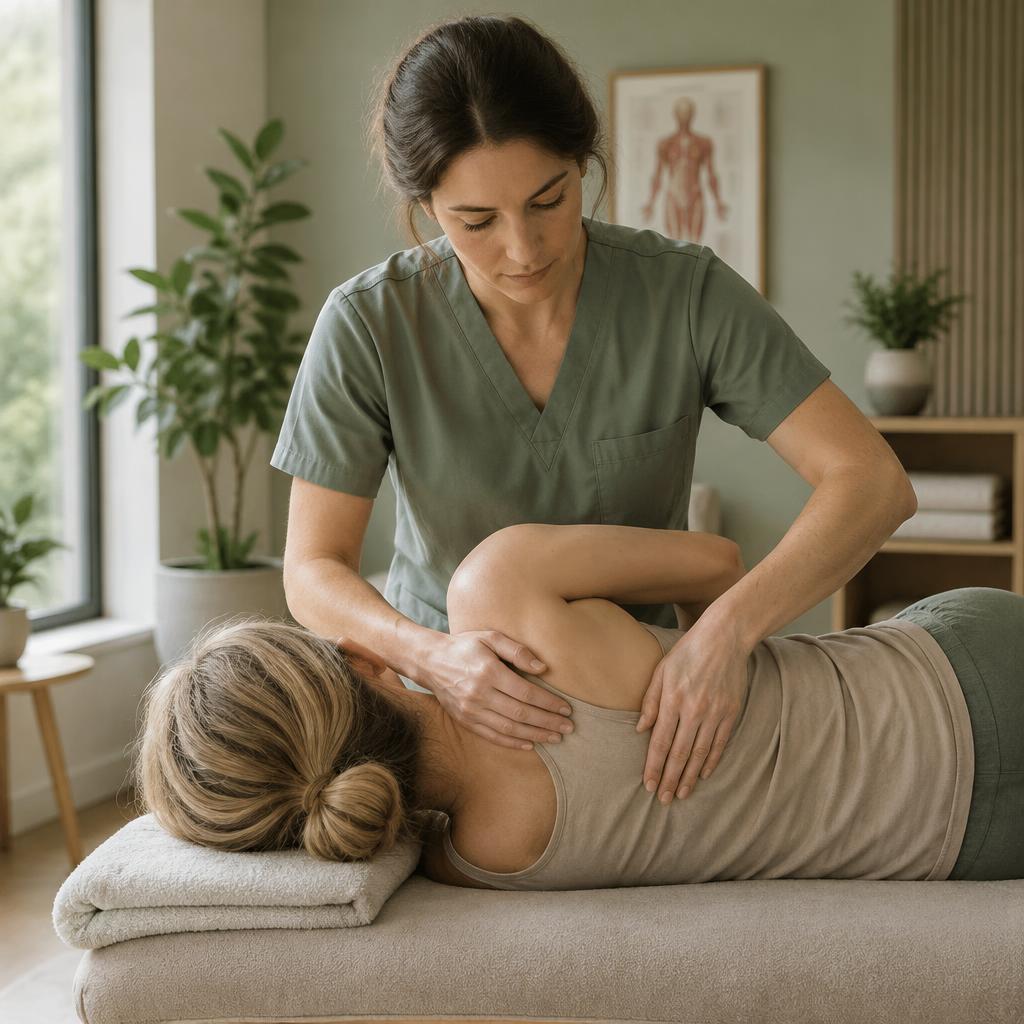Fisioterapeuta tratando a dor da paciente